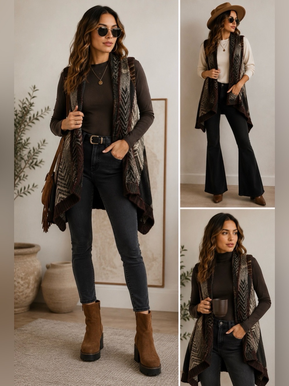 Anthropologie Sleeping on Snow Knit Waterfall Vest Boho Open Front